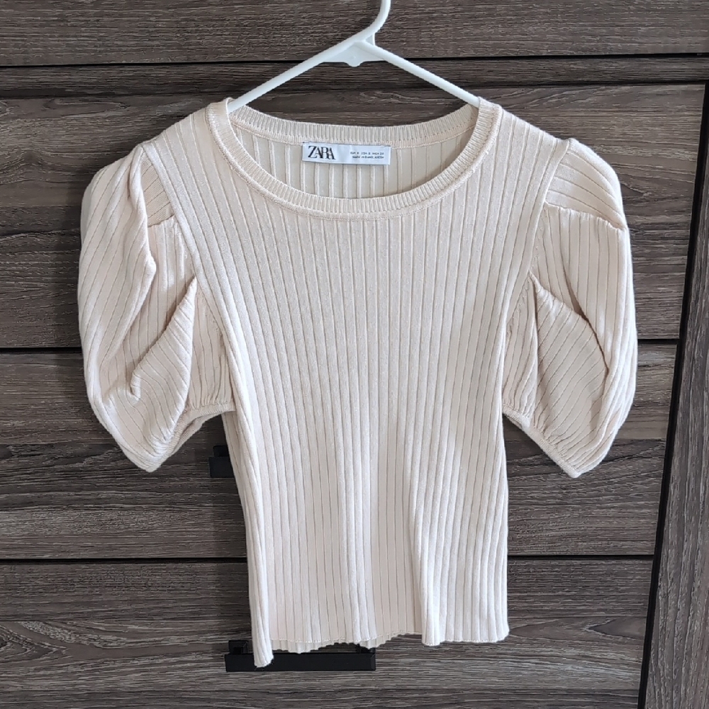 Zara Women's Cream Ribbed Top